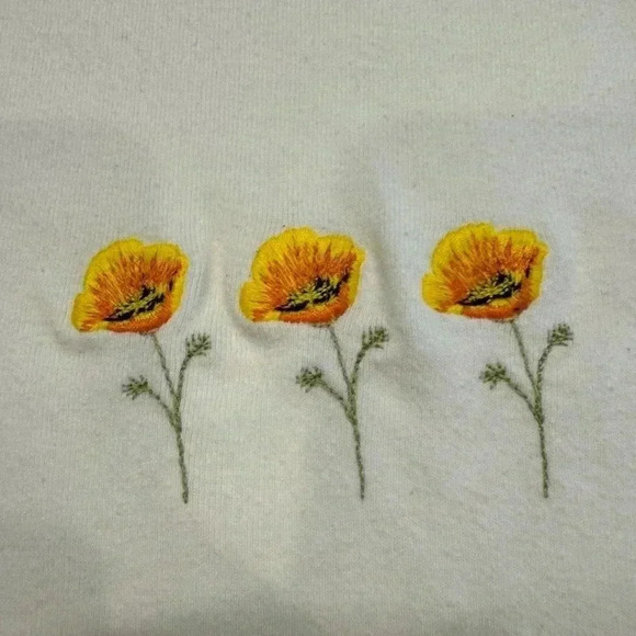 John Galt white short sleeve cropped tee with embroidered flowers on front. - Picture 4 of 10